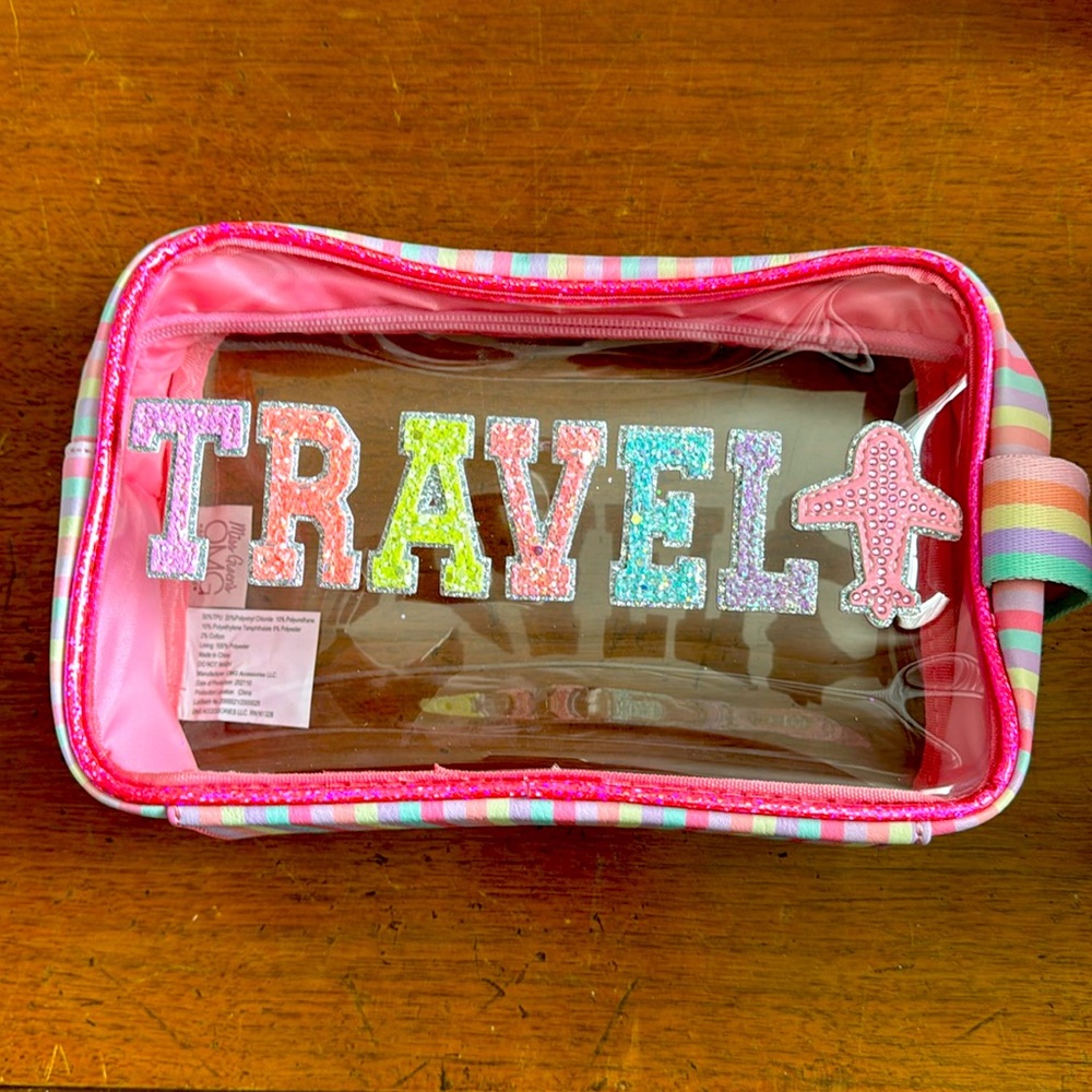 Miss Gwen’s OMG Accessories “Travel” Clear Sequin Pouch NWOT